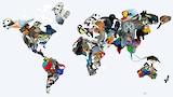 Bird illustrations formed into a world map